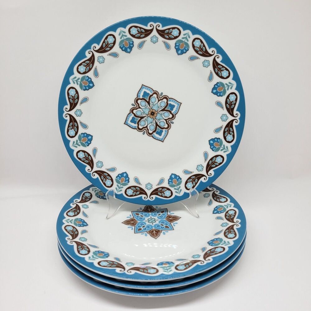 Vera Bradley For Andrea Sadek "Java Blue" 4 Vintage !0 3/4" Dinner Plates   READ